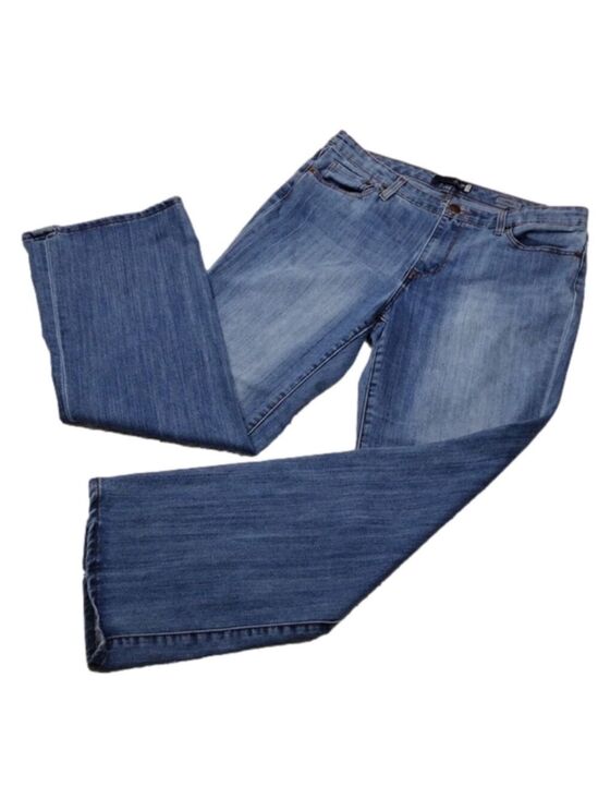 Seven7 Denim - Seven7 Studio Blue Medium Wash Embroidered Five Pocket High Rise Flare Leg Jean